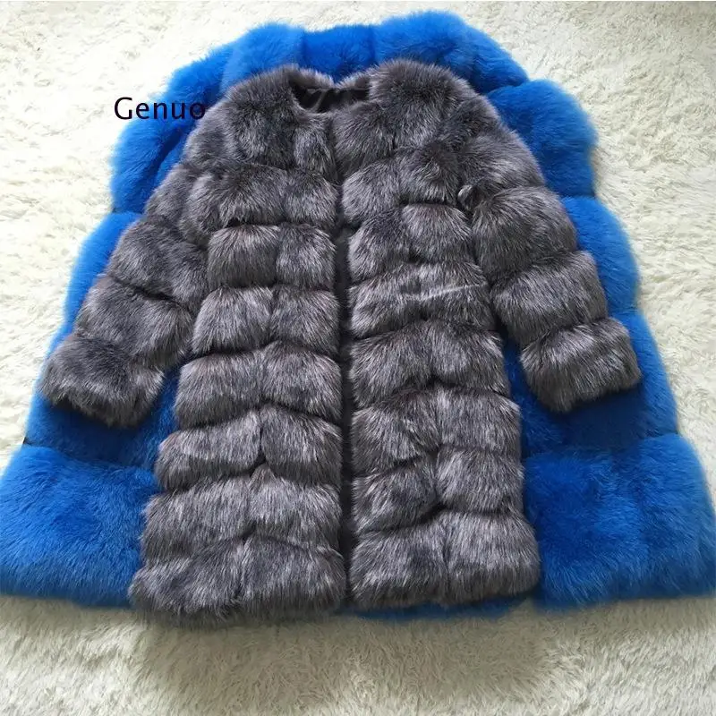 Faux Fur Factory Fox Artifical Fur Coat Women Winter Elegant Long Faux Fur Coat Overcoat Female Faux Fur Jacket Coat