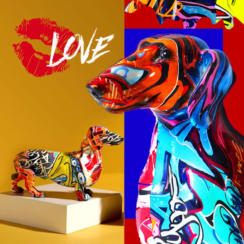 

Painted Graffiti Creative Colorful Resin Crafts Sausage Gog Ornaments Home Entrance Wine Cabinet Cabinet Office Bar Decorations