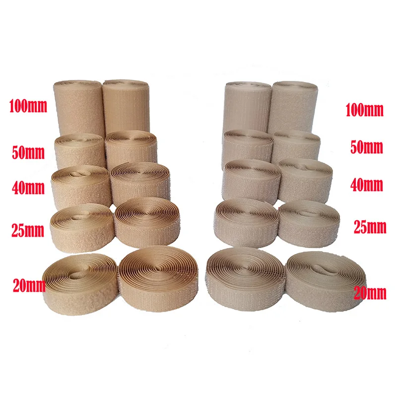 Khaki  no adhesive hook loop fastener tape sewing accessories tape sticker  strap couture clothing 20/25/40/50/100mm