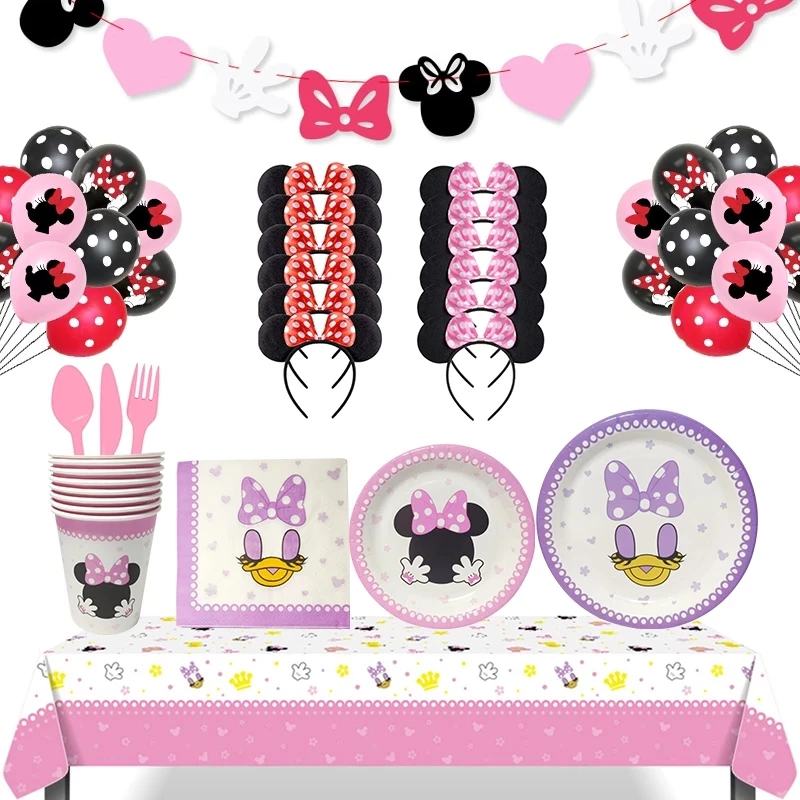 

Disney Minnie Mouse Birthday Party Decorations Baby Girl Birthday Disposable Tableware Or Balloon Set Scenes Collection Decor