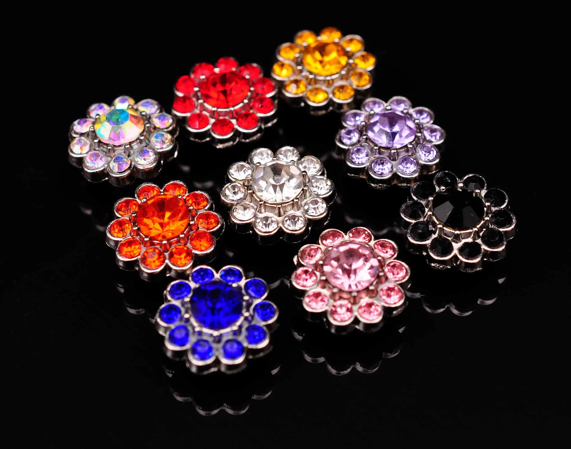 10pcs 14mm Handmade Colorful Rhinestone Crystal Flower Rivet Stud Concho For Leathercraft Belt Saddle Headstall Bridle Decor