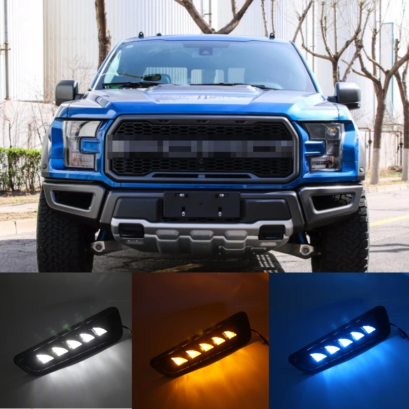 

2pcs Waterproof Car LED DRL For Ford F150 Raptor 2016 2017 2018 2019 LED Daytime Running Light Turn Signal Amber Fog Lamp