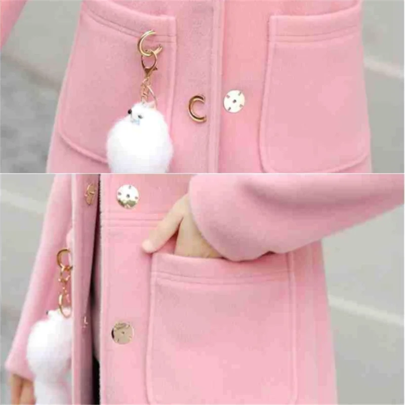 2024 Autumn Winter Ladies New Version Of The V-neck Solid Color Woolen Coat Women\'s Mid-Length Slim Thin Woolen Coat