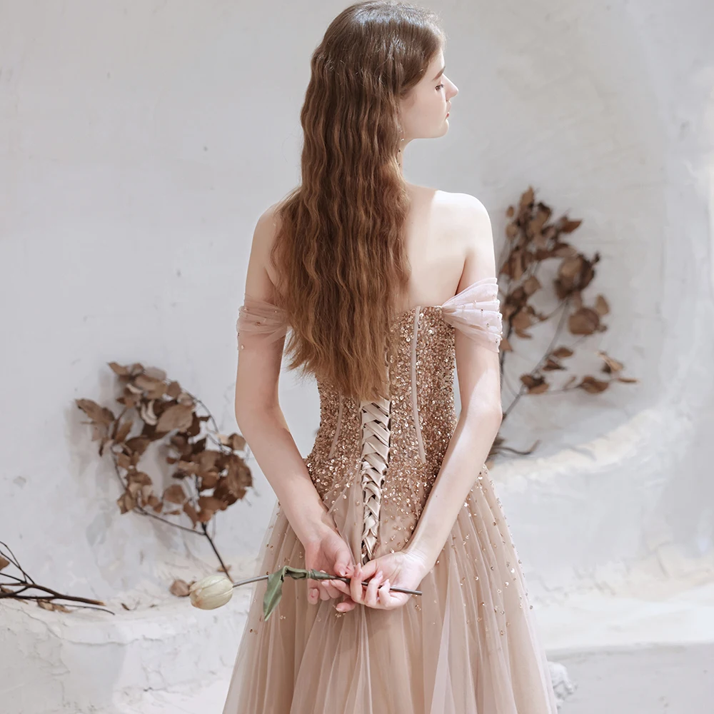 Customized Beaded Evening Dresses Nude Pink Burgundy Sexy Off Shoulder  Plunging Beading Sequined Sleeveless Formal Gown - AliExpress 320