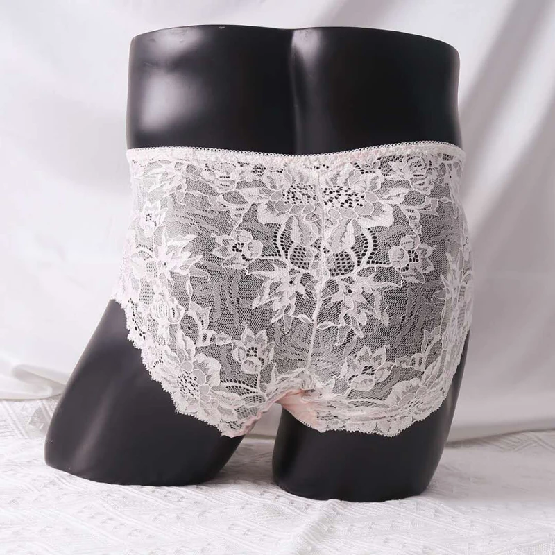 Men\'s Sexy Middle Waist Lace Breathable Briefs See Through Underwear Pouch Panties Transparent Men Sexy Lace Briefs