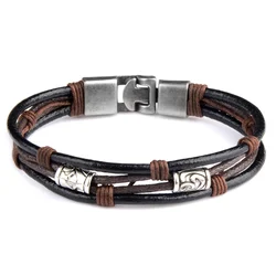 Chanfar Genuine  leather Sennit rope metal stud  bracelet men and women bracelet