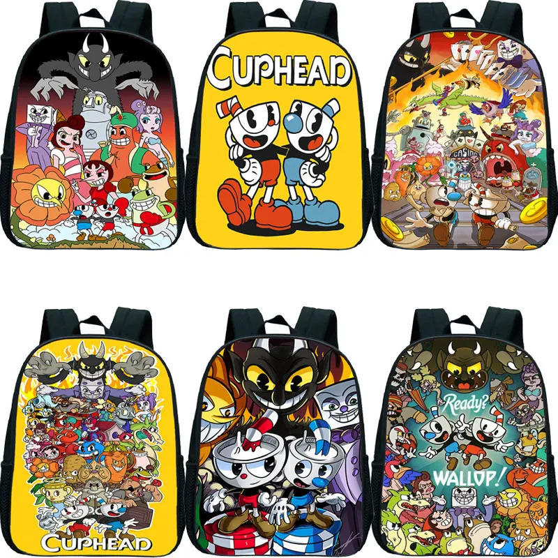 

12 inch Funny Cuphead Mugman Backpack for Boys Girls Cartoon School bags Children Kindergarten Bag Daypack Kids Book Bag Mochila