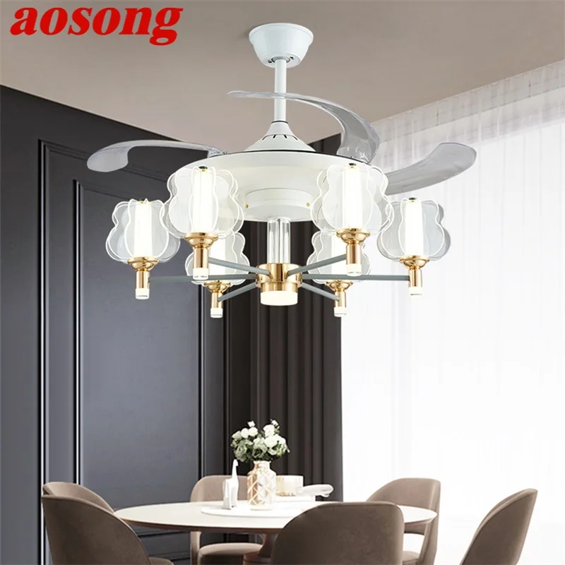 

AOSONG LED Ceiling Lamp With Fan White Invisible Fan Blade With Remote Control Fixtures For Living Room Bedroom Restaurant