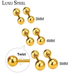 LUXUSTEEL Twist Back Double Round Ball Stud Earrings Female 2020 aretes Stainless Steel Size 3mm 4mm 5mm Babygirl Earrings