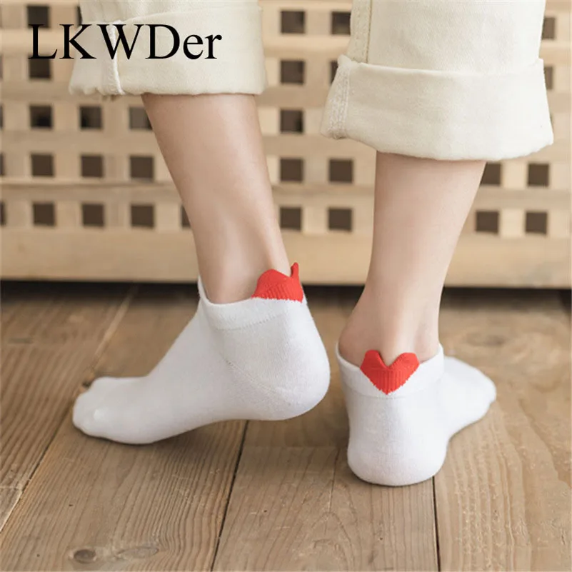 

LKWDer 5 Pairs Socks Women Spring Summer Three-Dimensional Heart Love Low Cut Sock Simple College Style Ladies Boat Socks Cotton