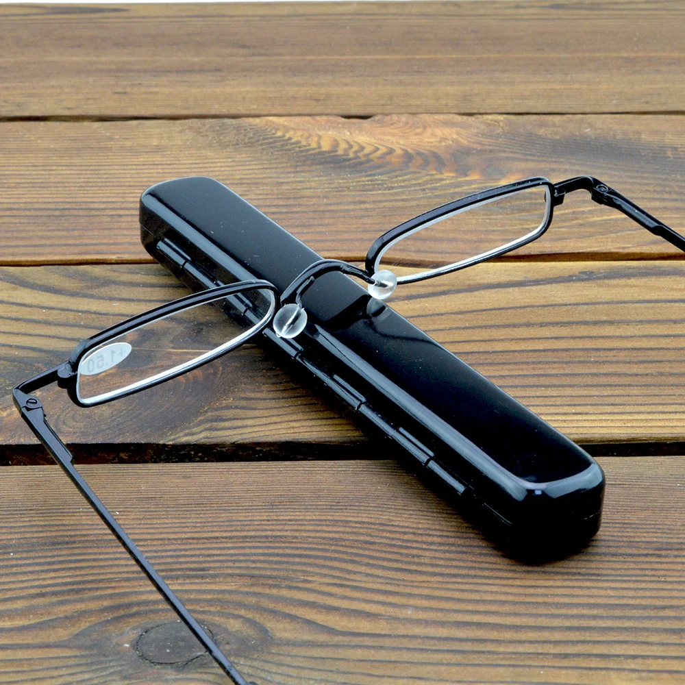 Alloy Super Narrow Portable Fashion Reading Glasses Include Metal Portable Pen Type Glasses Case +0.75 +1 +1.25 +1.5 +1.75 To +4