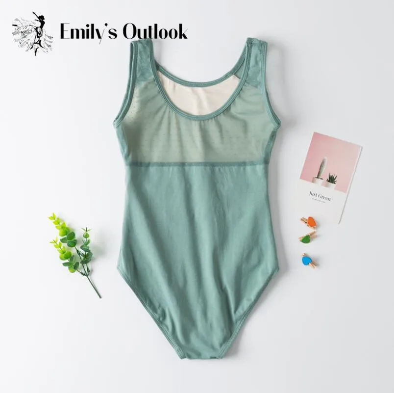 Girls\' Team Basic Tank Leotard Classic High-Neck Dance Leotard Children Ballet Gymnastic Mesh Athletic Dancewear Extra Big