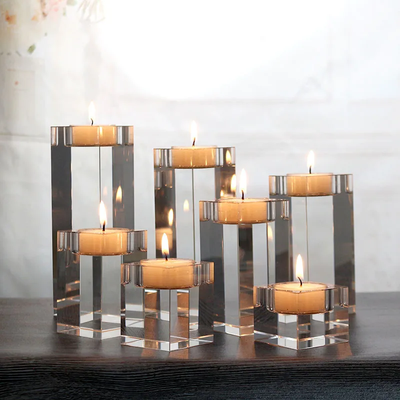Beautiful Morden Style Crystal Cube Tea Light Candle Holder Crystal Crafts Home Decoration Dining Table Ornament