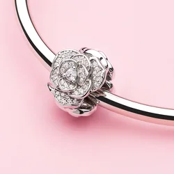 ATHENAIE 925 Sterling Silver Shine Zircons Love Rose Flower Charms for Bracelet Necklace DIY Jewelry Birthday Gift