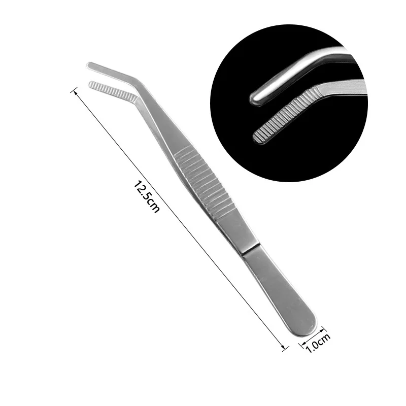 JINRUI Thickened stainless steel tweezers round head with teeth dressing tweezers straight elbow gripping tool gardening clamp