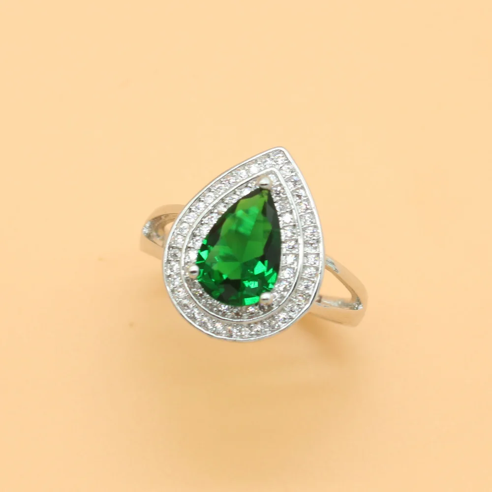 Xutaayi  Classic Women Engagement Party Jewelry High Quality Big Tear Drop Green Crystal Rings With Zirconia Stones R_1324