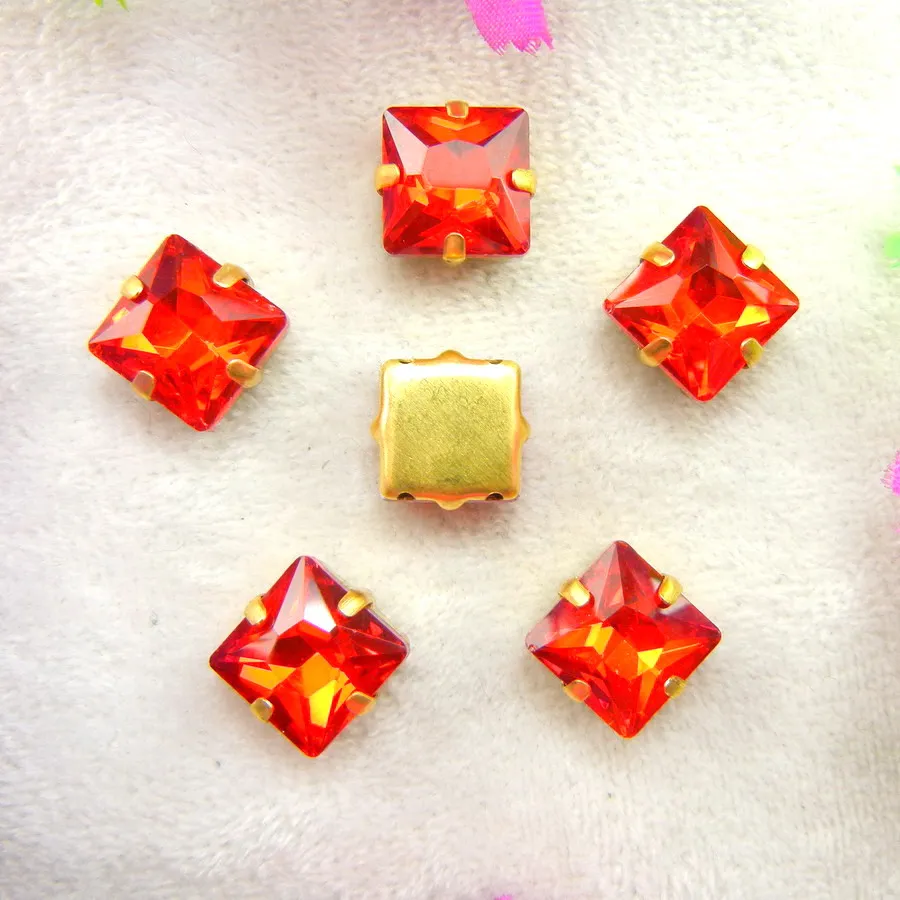 Glaskristall-Goldkrallenfassungen 8mm 10mm 12mm Schöne Farbmischung Quadratische Form Aufnähbare Strassperlen Hochzeitsschuhe DIY-Verzierung – Detail 9