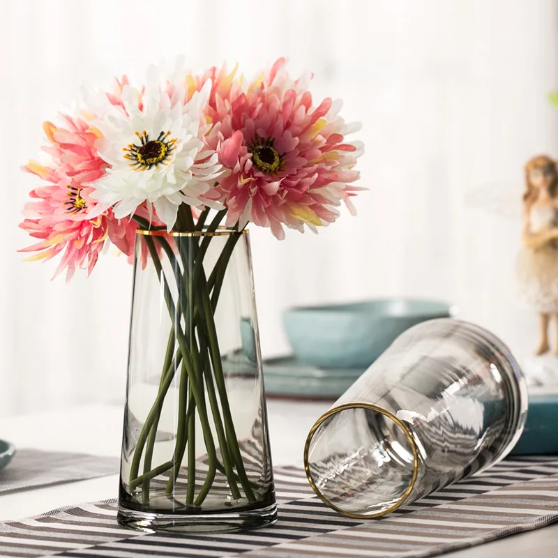 

Large Simple Glass Vase Living Room Table Fresh Flower Ware Home Decoration Flowers Vases For Homes Decoratives Decor Modern
