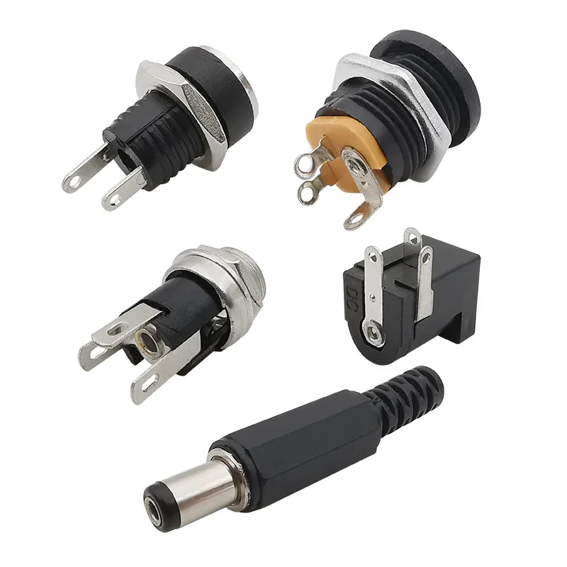 10Pcs 12V 5.5x2.1mm Plugs Jack DC Connectors 5.5*2.1mm DC Power Male Female Socket Nut Panel Mount DC Power Adapter Connector