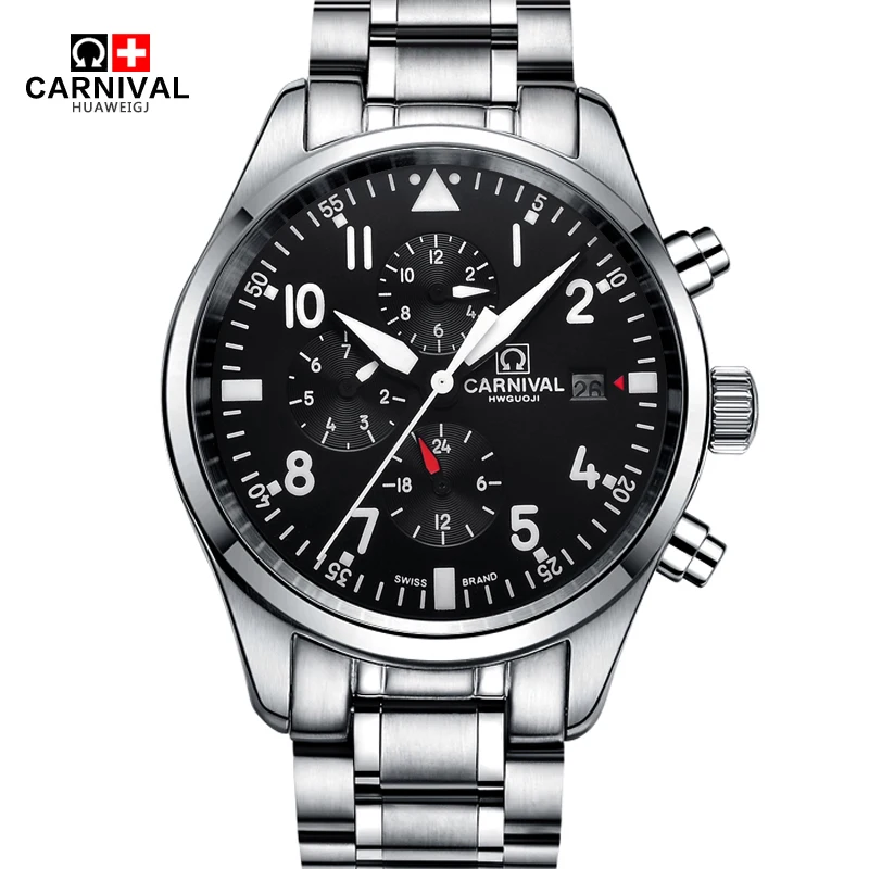 100m waterproof Dive watches men Luxury brand CARNIVAL Automatic Watch Sapphire Calendar Luminous Stainless Steel Army Watch men