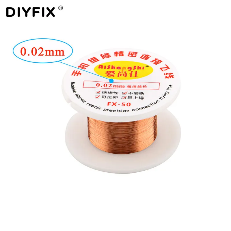 DIYFIX 1Pc 0.02mm 50m PCB Link Wire Soldering Wire Copper Jump Line for iPhone CellPhone Chip Welding Maintenance Repair Tools