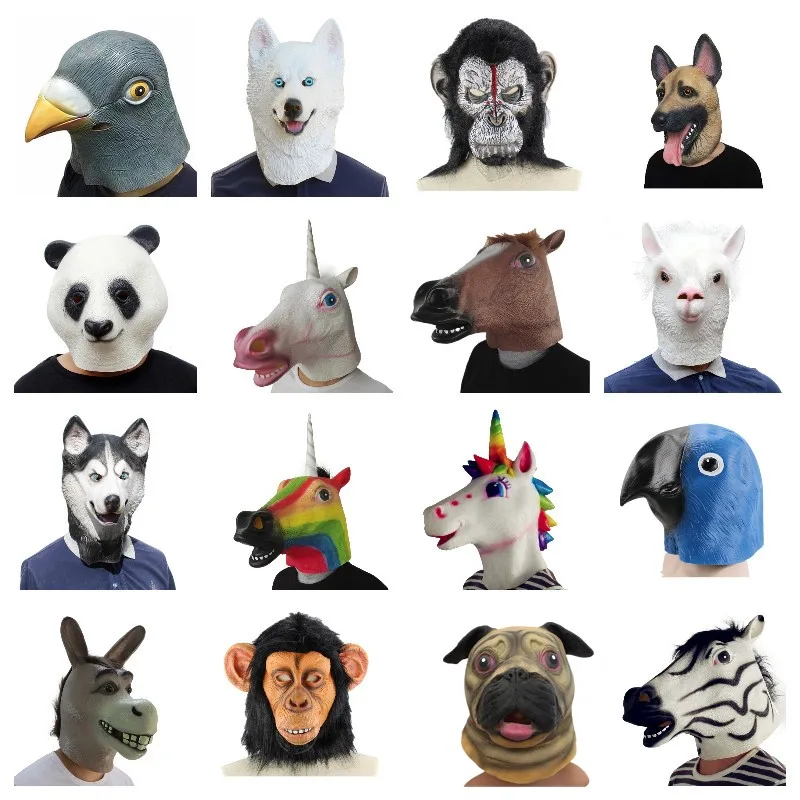 

Halloween Masquerade Mask funny Creepy Horse unicorn Alpaca Pigeon Rubber Animal Mask latex party Panda Animal Mask kids Party