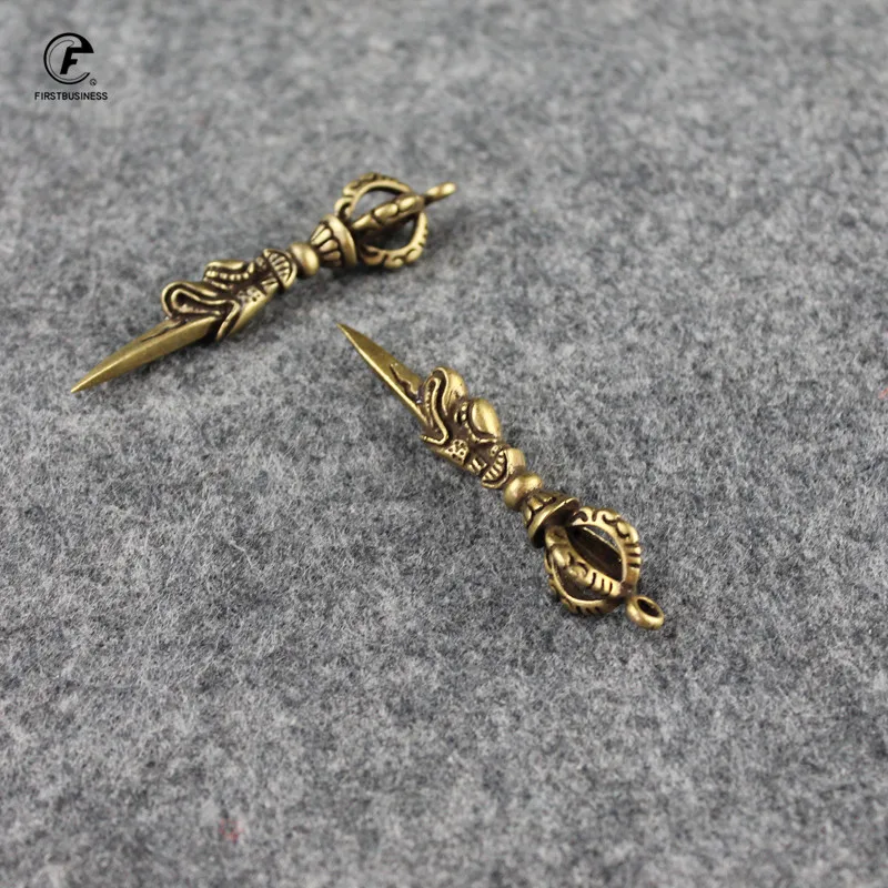 dragon head tea Knife needle brass Tibetan vajra pestle awl insert tea set Vintage Copper Key chain multiplier Desk Decoration