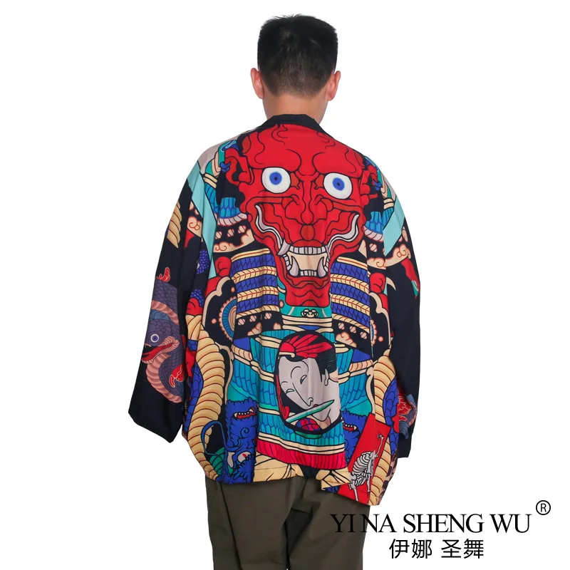 

Kimono Man Japanese Kimono Cardigan Yukata Jacket Men Japan Harajuku Male Kimono Streetwear Samurai Clothes Yukata Haori Obi