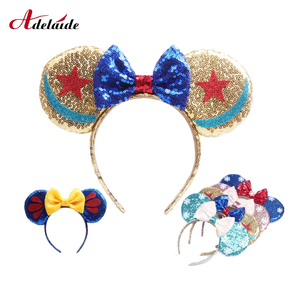 Sequin Minnie Mouse Headband Child Girl Hair Accessories Hairs Bows Headwear Performance Mickey Party Decoration Christmas Gifts