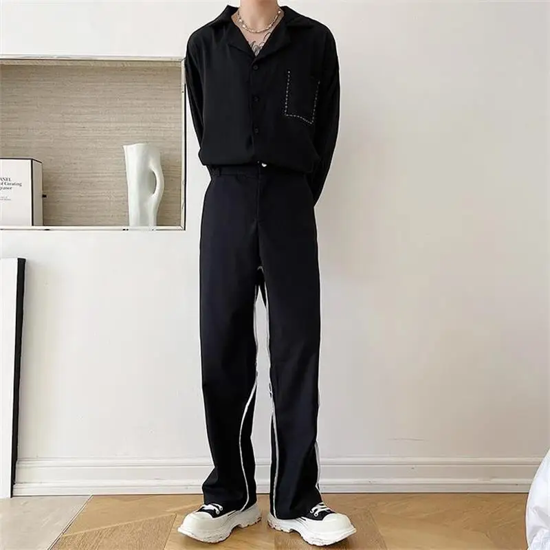 Men Straight Pants Personality Color Design Fashion Youth Hip Hop High Street Spring And Autumn New Large Pants