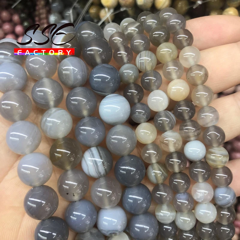 Natural Gray Stripes Agates Beads Gray Round Loose Stone Beads For Jewelry Making DIY Bracelet Accessories 4 6 8 10 12 mm 15