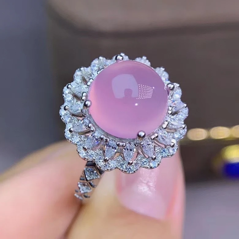 classic pink chalcedony gemstone ring for women silver ornament good color big size oval hot selling gift birthday party present