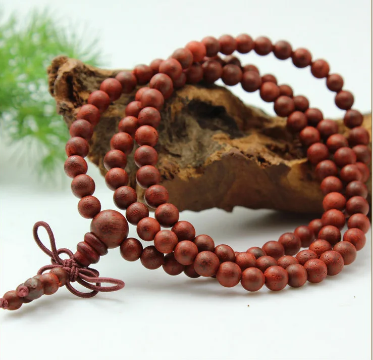 6mm Tibetan Buddhism 108 Lobular Red Sandalwood Beads Mala Necklace