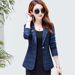 PEONFLY  Spring Plaid Blazer Femme Double Breasted Suit Jacket for Women 2024 Oversized Vintage Americana Mujer Outwear