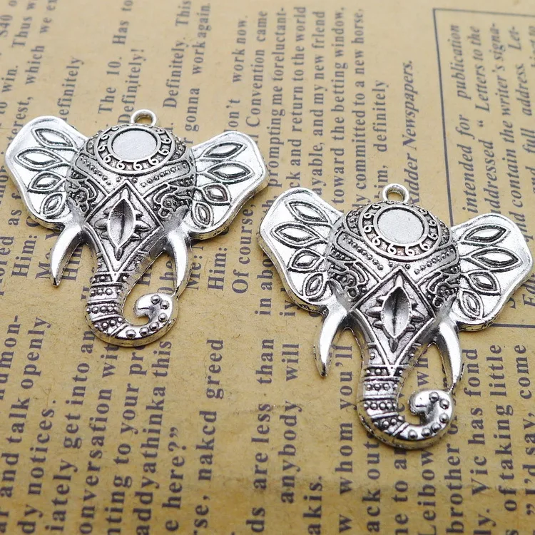 6pcs/Lot 33x34mm Elephant Head Charms Antique Silver Color Elephant\'s Trunk Pendants for DIY Jewelry Making Charm