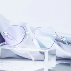 Reven Jate Titanium Rimless Diamond Cutting Woman Glasses Frame Optical Prescription Eyeglasses Woman Eyewear Fashion 88037