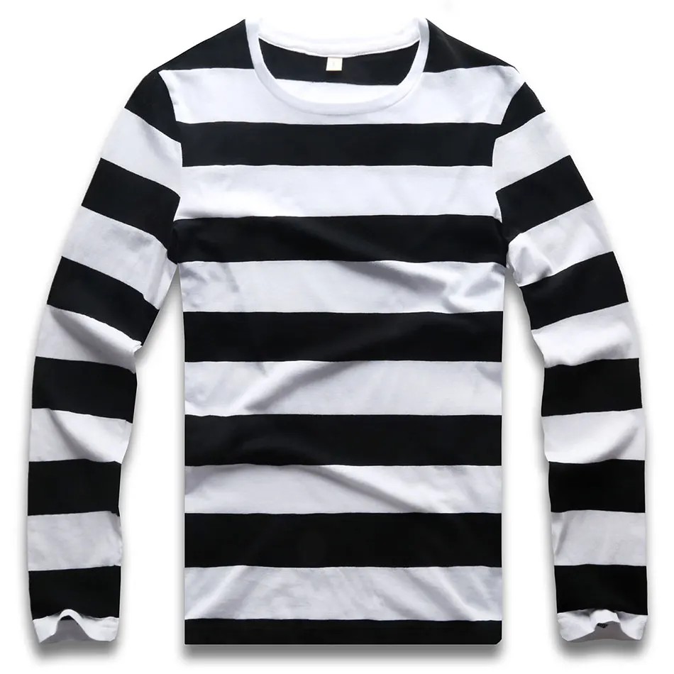 Red White Striped Long Sleeve T Shirts Tees for Men Round Neck Colorful Black White Stripes Men Casual