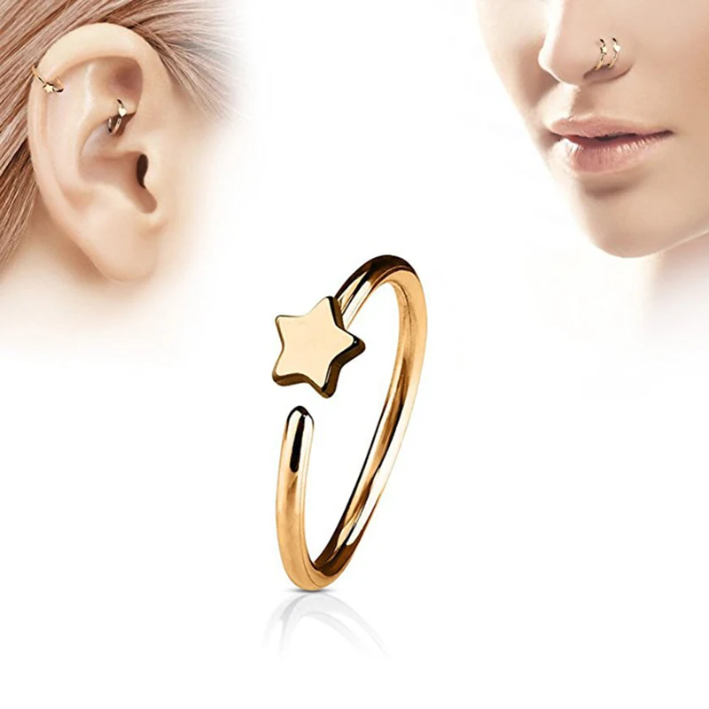 1Pcs Stainless Steel Star Nose Ring Hoops Ear Cartilage Open Hoop Ring Body Piercing Small Earrings For Women Punk