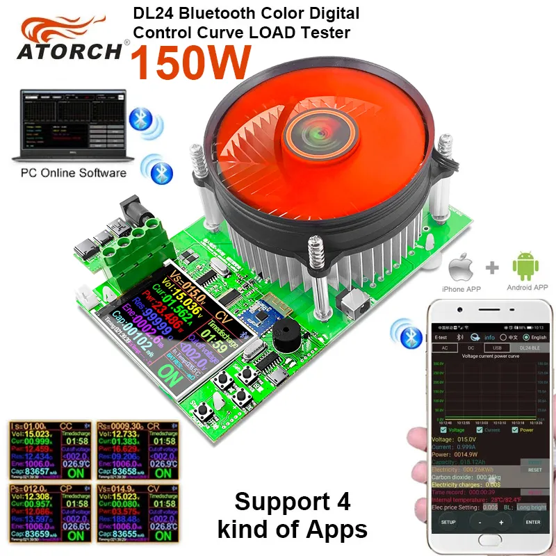 150W 20A Pil Kapasitesi 4 telli Test Cihazı DC USB Test Cihazı Elektronik Yük Lityum Deşarj Monitörü Güç Kaynağı Denetleyicisi PC APP Ile