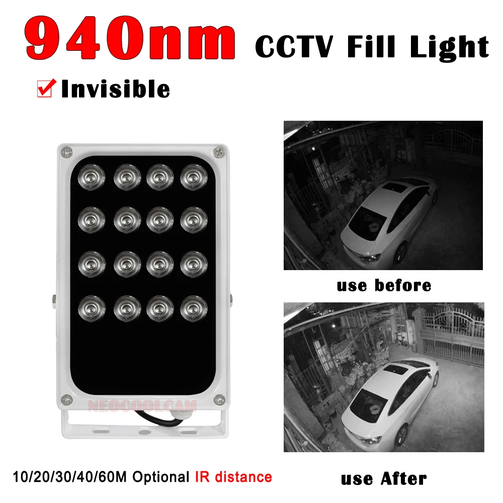 

NEOCoolcam 60M 940nm Invisible IR Infrared illuminator 16 Array LEDS Outdoor CCTV Fill Light for Surveillance Camera