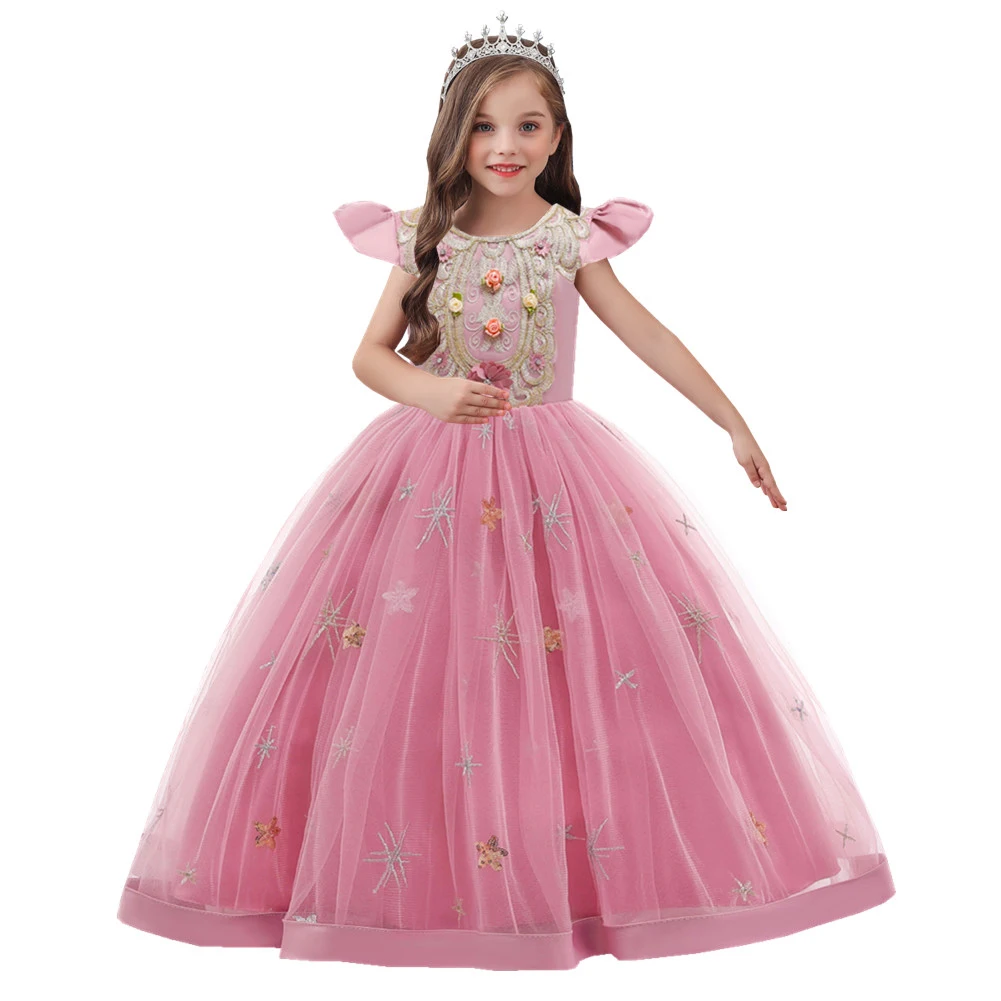 Bean pink Elegant Party Girls  Kids Luxury Gala Dress 2 to 12 Years Children's Bridesmaid Dress