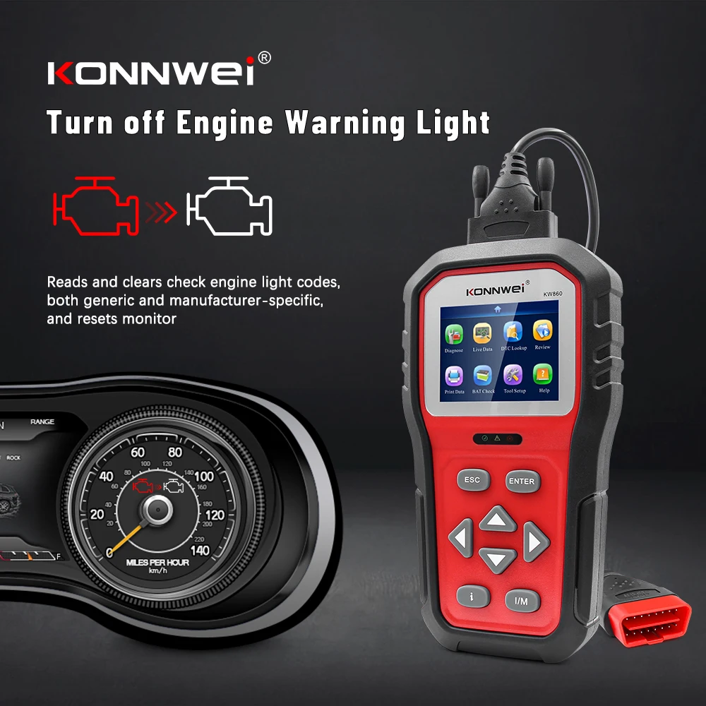 KONNWEI KW860 ODB2 Scanner Full ODB2 Functions Car Engine Fault Code Reader Tools Enhanced Live Data Stream Original Free Update