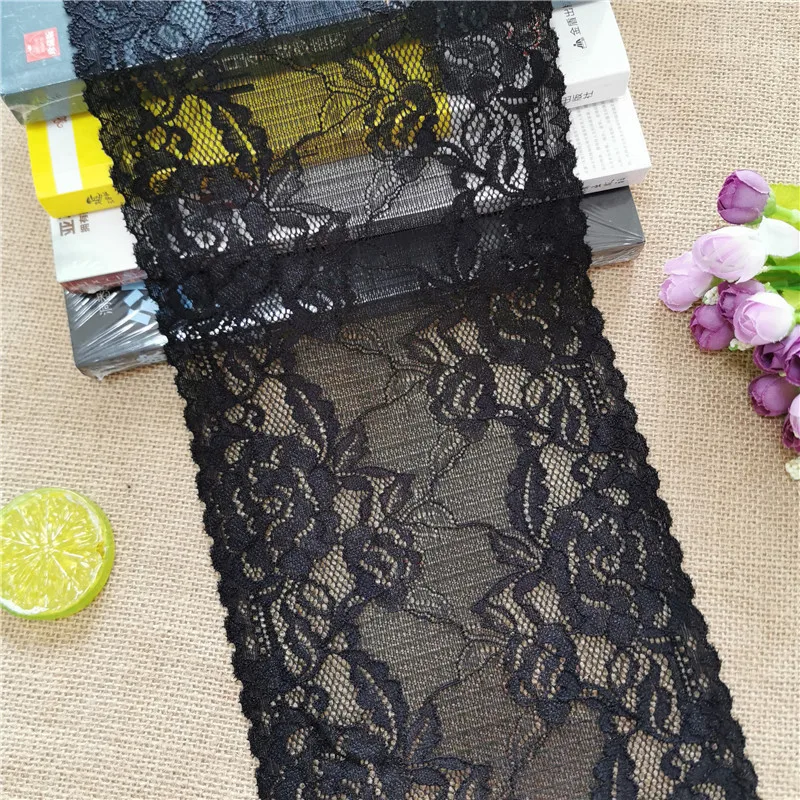 17CM Elastic Tulle Mesh Lace African Fabric Ribbon For Dresses Decoration Black Large Edge Couture Materiel Accessoires E1792