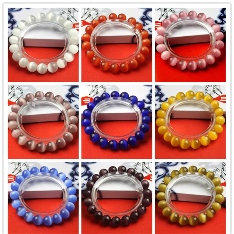 6/8/10Mm Ukuran Batu Permata Mata Kucing Gelang Manik-manik Romantis Kaca Kristal Gelang untuk Membuat Perhiasan Gelang Wanita Bulat Manik-manik