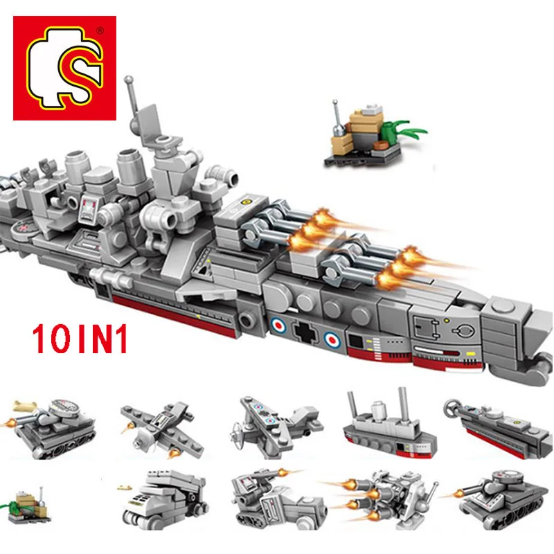 SEMBO 10 in 1 high-tech Boat Tank Building Blocks Bricks Military War DIY Toys for boys