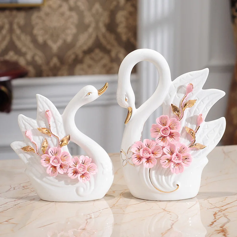 

Handmade Ceramic Crafts White Swan Ornaments, Creative, Electroplating, Living Room, Office, Home Decoration