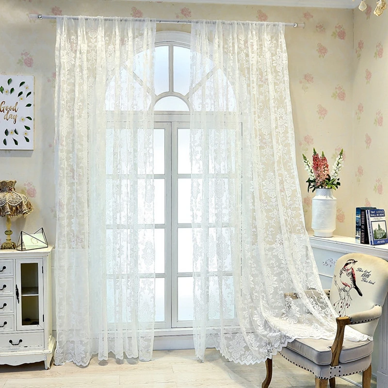 White  lace tulle Curtains sheer for living room bedroom window European curtain drapes