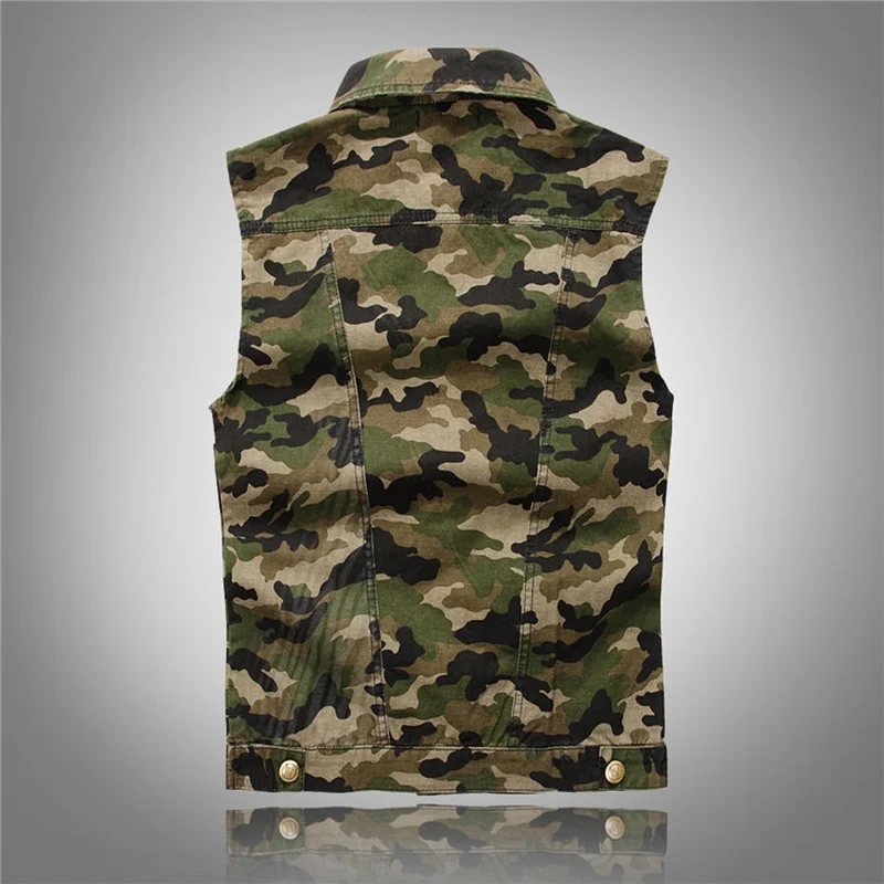 New Autumn Men\'s Camouflage Denim Vests Military Sleeveless Jeans Jackets Fashion Casual Male Vest Camo Waistcoats Homme M-5XL