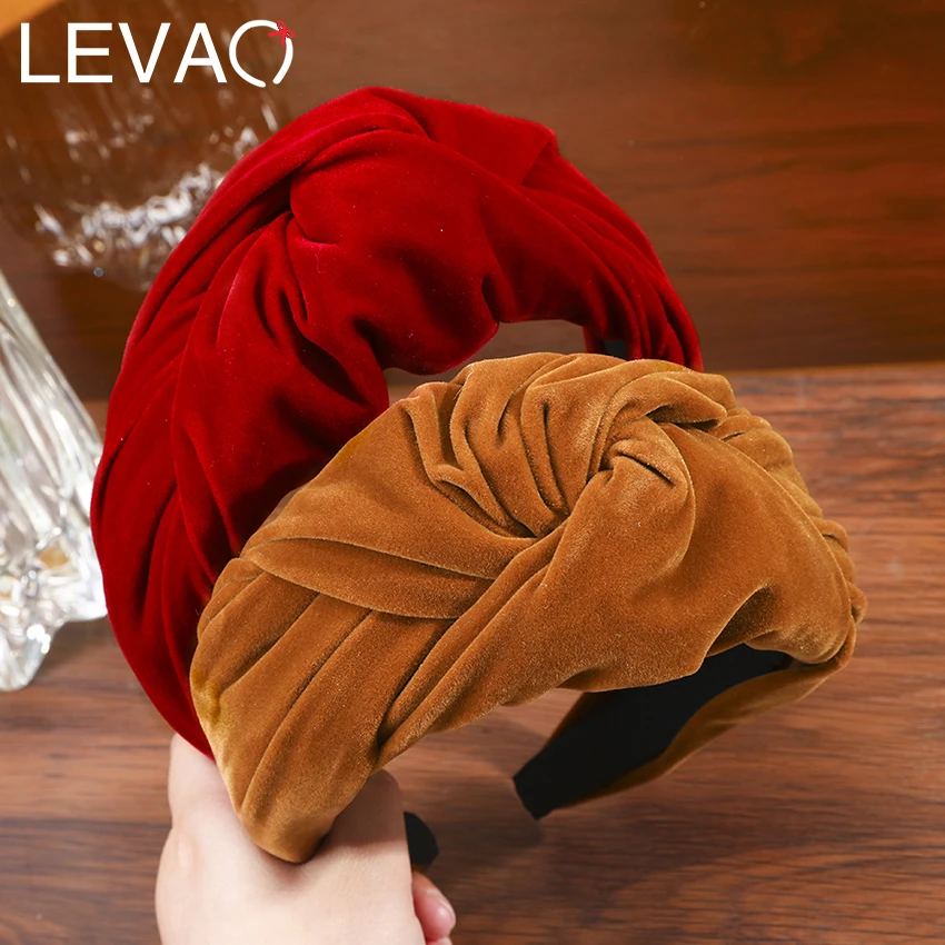 Levao Women's Velvet Knotted Headband Fall Winter Wide Side Hair Band Fashion Headhoop Headwear New Hair Accessories