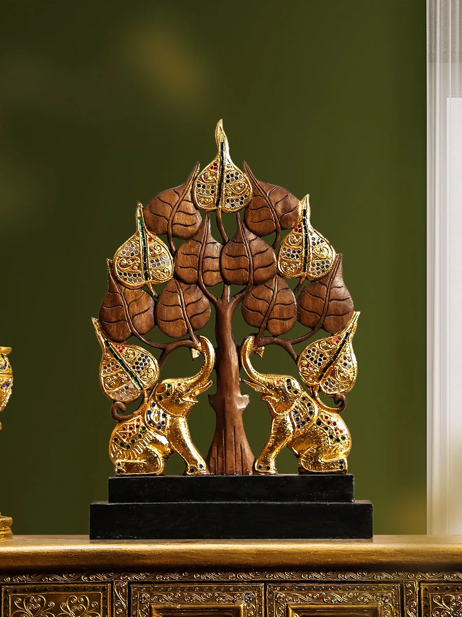 Thailand Home Ornament Entrance Decoration Decoration Solid Wood Carving Elephant Bodhi Tree Creative Living Room Decoration